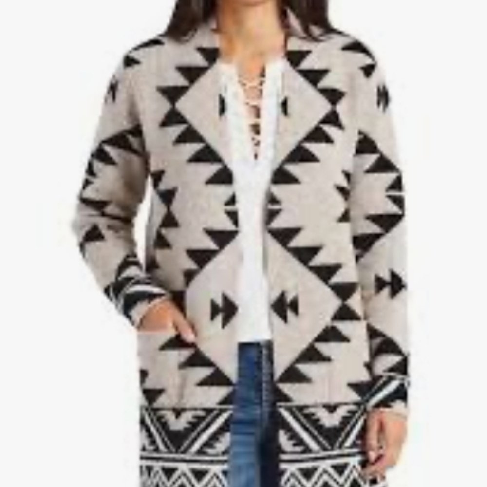 FRYE AND CO. Black and Cream Geometric Cardigan